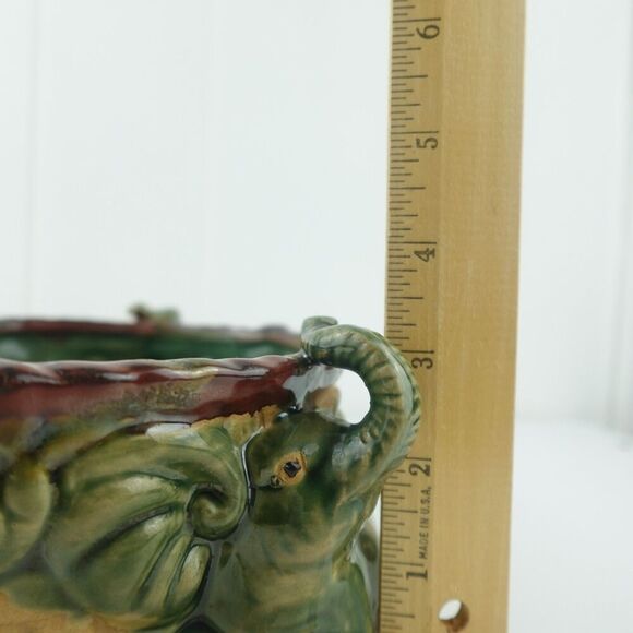 Majolica Art Pottery Elephant & Grapes Planter Glazed Planter Pot Bowl - Picture 13 of 14